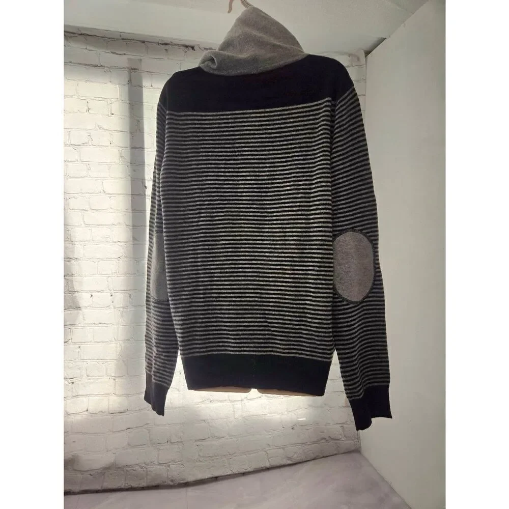 Ed Hardy Unisex Size Large Grey/Black Stripe Wool Blend Full Zip Hooded Sweater